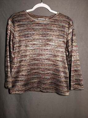 Chicos Design Vintage Korea Made Rainbow Thread Top Size 2 Large 3/4 Sleeve